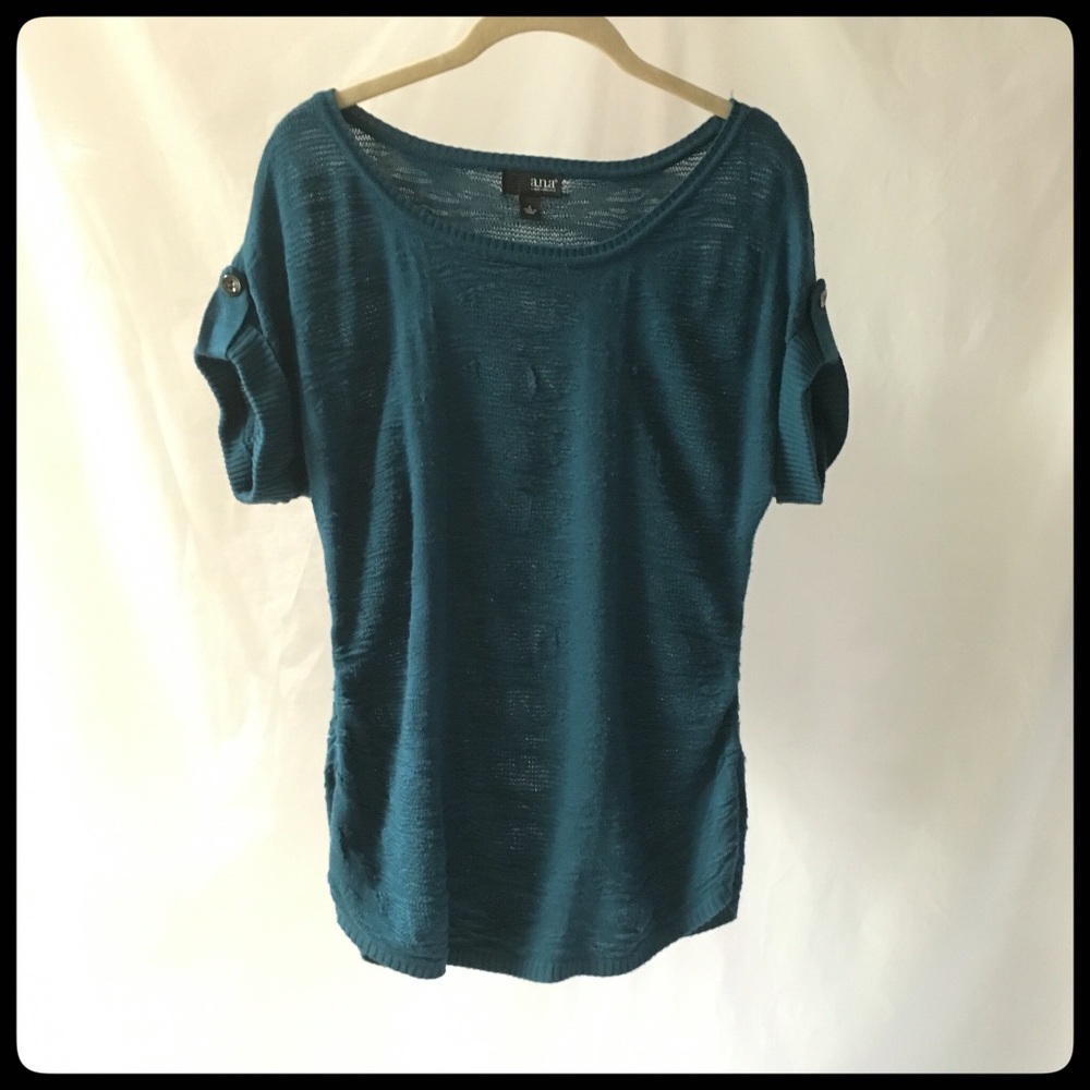 Short Sleeve Blue Sweater Top